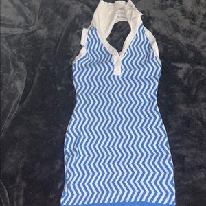 Blue and White Mini Dress with Chevron Pattern